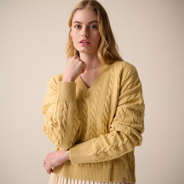 Casaco Fila Baseline Chunky V-Neck Sweater V-Neck Sweater Feminino Casa FILA